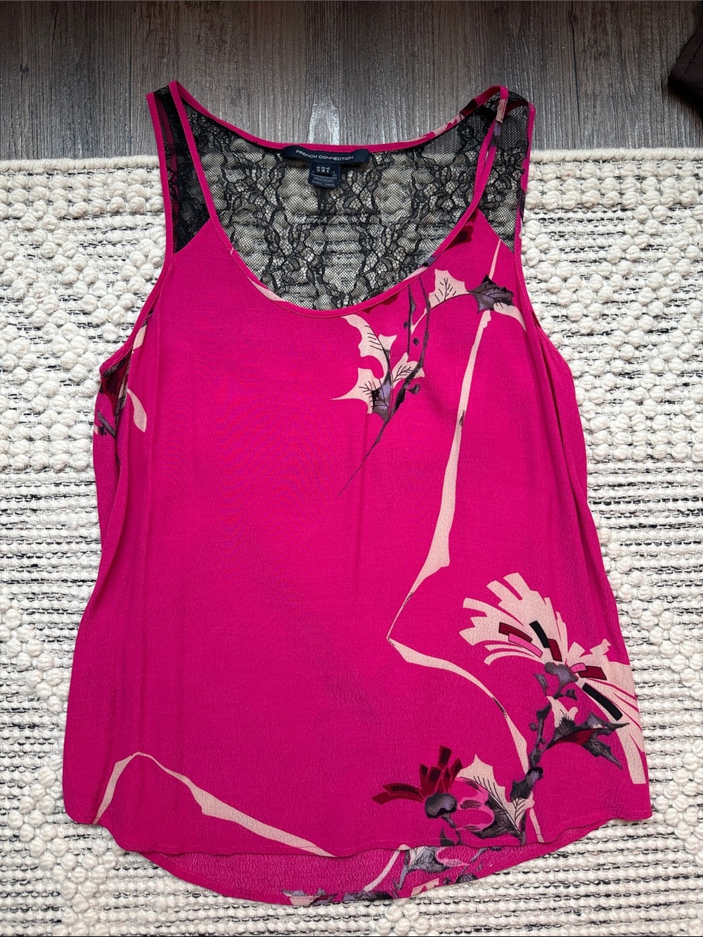French Connection Magenta Floral Lace-Back Top - Size 6